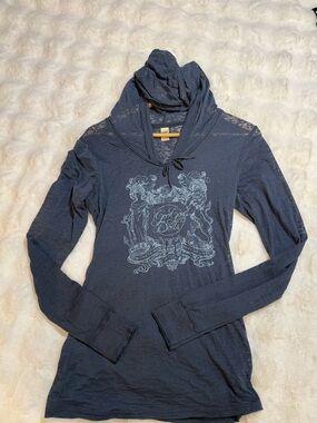 Goo Goo Dolls Scuba Hoodie Women’s S 32” Dark Grey Sheer Soft Grunge Indie
